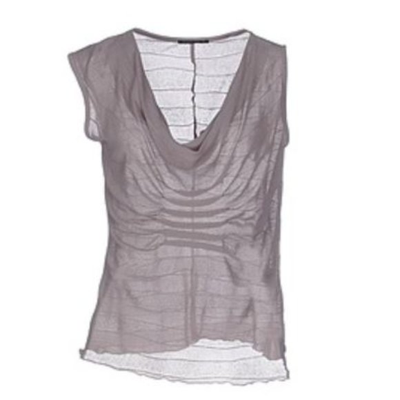 JACOB COHEN Mixed Sleeve Draped Top Dove Gray M - Picture 1 of 13